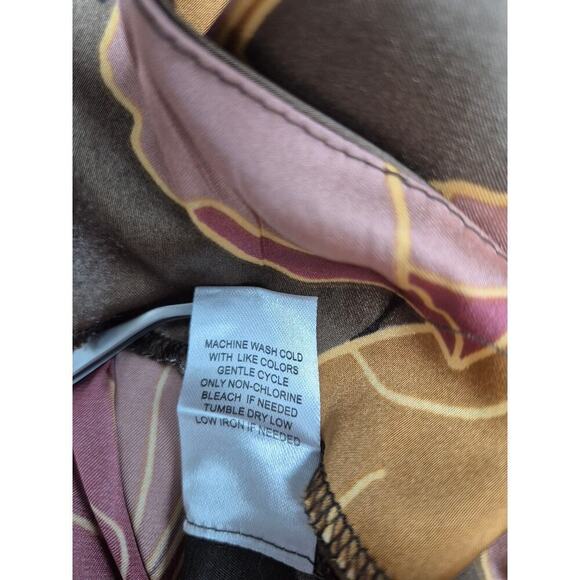 NWOT DR2 Romantic Satin Floral Blouse Tie Waist Button Down Balloon Sleeve Sz L - Picture 6 of 7